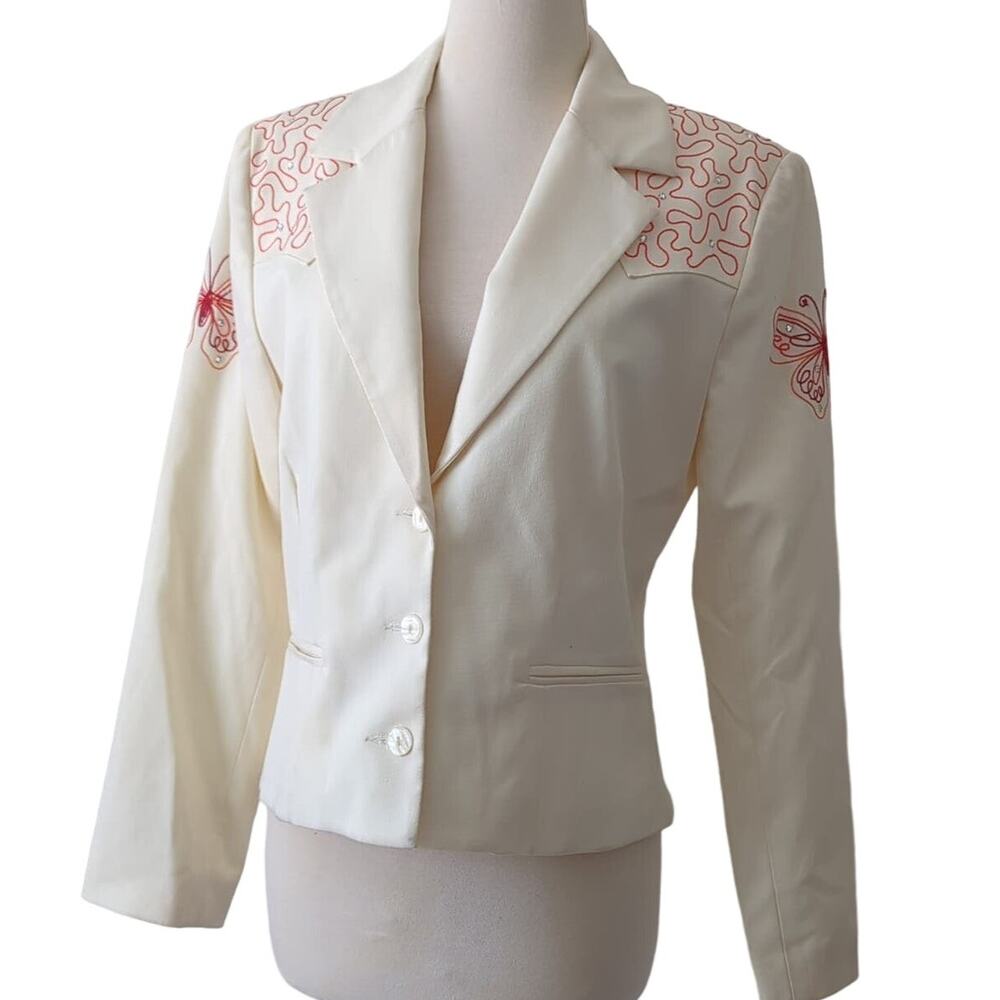 Sage West‎ Texas Womens Blazer Cream Embroidered Butterfly Top Sz 8 Cowgirl $310